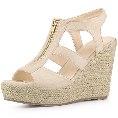 Image of Allegra K Women's Platform Front Zipper Espadrilles Wedge Sandals Beige 5.5 UK/Label Size 7.5 US