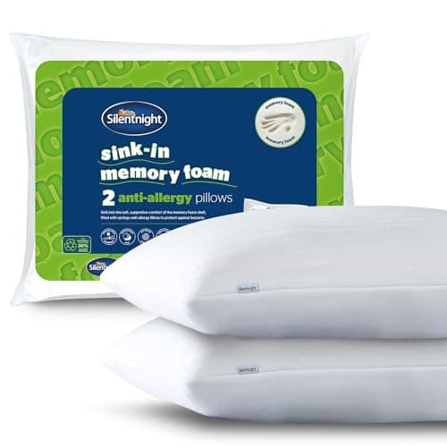 Image of Silentnight Sink-In Anti Allergy Memory Foam Shell Pillow - Filled with Springy Bounceback Fibres for Comfort Support - Ideal for Allergy and Asthma Sufferers - Embossed Cover, Hypoallergenic, 2 Pack