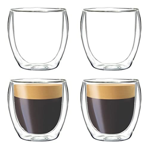 Image of Youngever 4 Pack Double Walled Espresso Cups, 100ml Borosilicate Glass Coffee Cups, Insulated Espresso Glasses