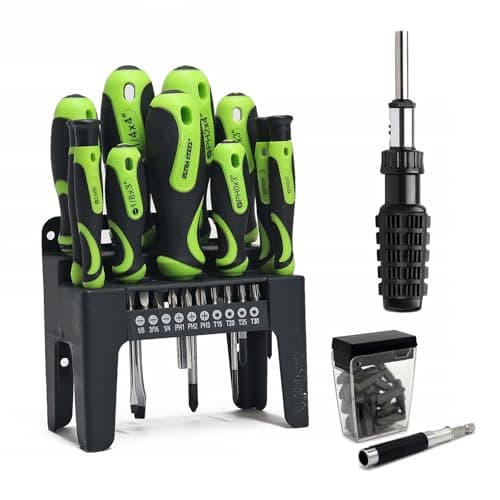 Image of Ultra Steel 81 Piece Tool Set with Magnetic Driver Bits, Reversible Ratchet Screwdriver, Carbon Steel Socket Set, PH2 S1 S2 S3 Star T20 Bits, 5-9mm and 1/4-1/2 Inch Sockets