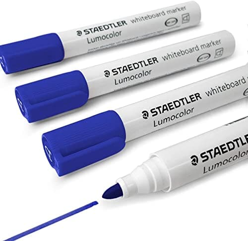 Image of Staedtler Lumocolor Whiteboard Marker Pens 351 - Dry Erase Correction Pen - Bullet Tip - Pack of 4 x Blue