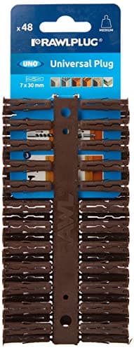 Image of Rawlplug 68555 7 x 30 mm Uno Plug Card - Brown (48 pieces)