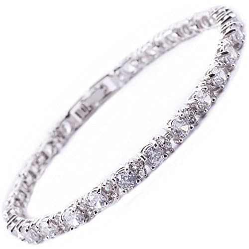 Image of RIZILIA Eternity Tennis Bracelet [18cm/7inch] with Round Cut Gemstones CZ [White Topaz] in 18K White Gold Plated, Simple Modern Elegance