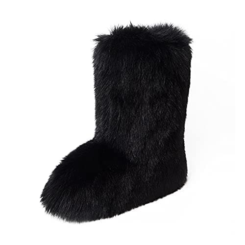Image of ZOSCGJMY Faux Fur Boots for Women Fuzzy Fluffy Furry Round Toe Suede Winter Snow Boots Flat Shoes