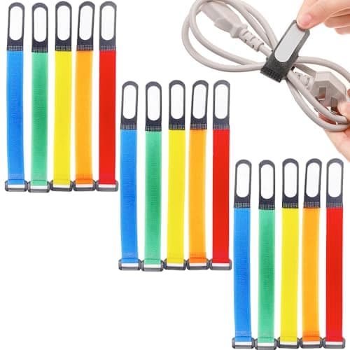 Image of ShaMyiuCnz 15 Pcs Coloured Cable Ties Reusable Cord Organiser with Cable Tags Reusable Coloured Cable Ties with Writable Label for Cord Management