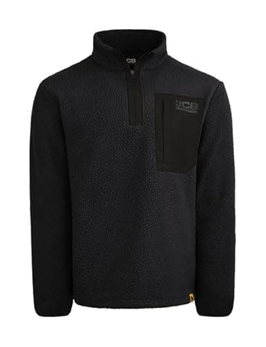 Image of JCB Unisex Borg Fleece - Black - 320gsm Heavyweight Sherpa Fleece Jacket with Toggle Hem and Contrast Zip for Tradesmen - Full Zip Polyester Work Fleece - Outdoor Site Workwear for Cold Weather