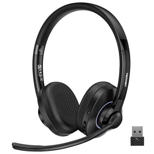 Image of TECKNET Bluetooth Headset Wireless Headset with AI Call Noise Cancellation,Bluetooth 6.0/USB-A On-Ear Headphones,50H Playtime & Mute,Wireless Headphones with Mic for Trucker Cellphone Office
