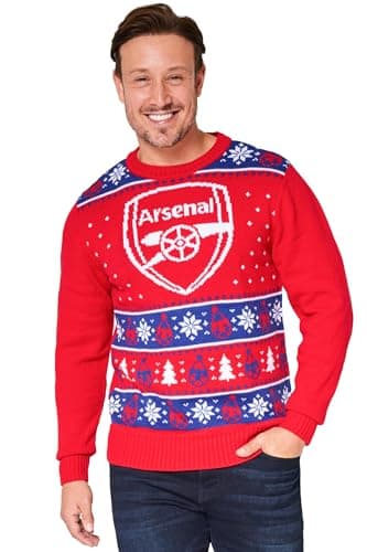 Image of Arsenal F.C. Christmas Jumpers for Men Teenagers Warm Cosy Football Xmas Jumper M-3XL - Arsenal Gifts for Men (Red, M)