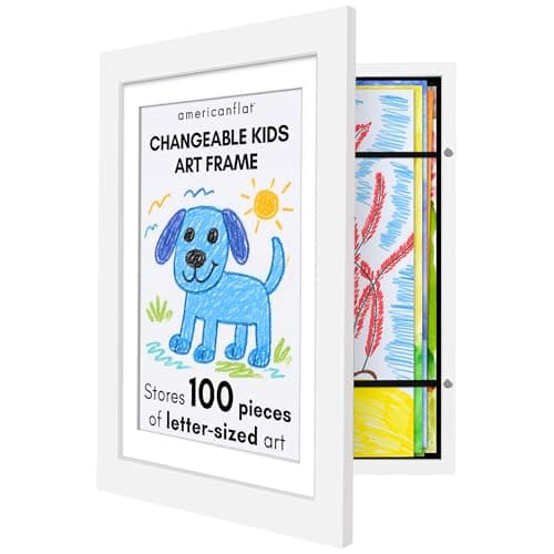 Image of Americanflat Kids Artwork Display Frame Changeable (White) - Magnetic Door Holds 100 Art Pieces - A4 Size Display with Mount or 10x12.5 without Mount - My Mini Masterpiece