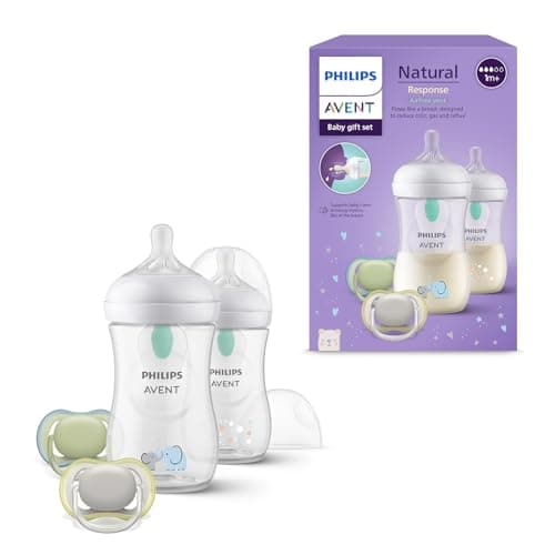Image of Philips Avent Natural Response Baby Gift Set: 2 Anti-Colic Bottles 260 ml with T3, 1 m+ Teats, 2 Ultra Air Soothers (Model SCD657/12)