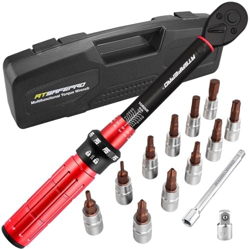 Image of ATsafepro 14-Piece Bike Torque Wrench 1/4'' '',1-25NM Torque Wrench Set, 72 Teeth Dual-Direction Adjustable with Extension Bar,3/8'' Adapter,Socket Bits(Hex&Torx),for Bike,Moto Repair