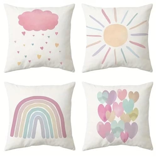 Image of Generisch Set of 4 Cushion Covers, 45 x 45 cm, Super Soft Decorative Cushion Covers, Sofa Cushion, Decorative Cushion Covers for Sofa, Bedroom, Living Room, Car, Couch, Home Decor, Rainbow
