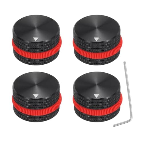 Image of sourcing map 4Pcs Aluminium Potentiometer Knobs, 1/4"(6mm) Volume Audio Control Knobs 15.5mm x 25mm Potentiometer Screw Type for Guitar Bass with Black Bright Red Rubber Ring and Wrench, Black