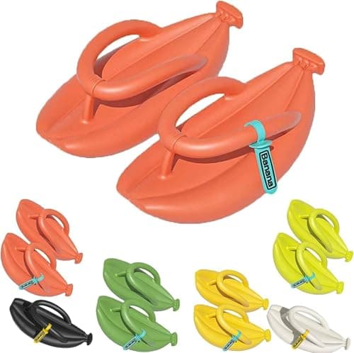 Image of LaoSShu Cute Banana Slippers - Flip Flops Banana Slides,Summer Anti-Slip Cute Cartoon Thickness Beach Sandals(Orange,36-37)