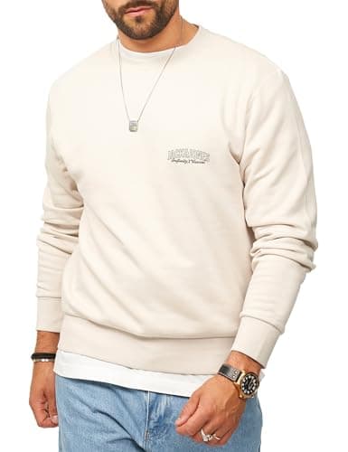 Image of JACK & JONES Men's Sweatshirt with Crew Neck Pullover Sweater for Men in Regular Fit, cream / white, L