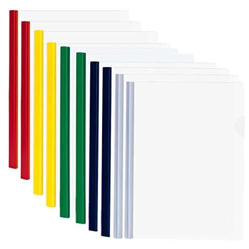 Image of 10pcs Clear Report Covers, A4 Sliding Bar Report Covers Files Clip with U-Type Sliding Bar, Transparent Project Presentation Slide Blinder Folders for School Office Documents Classification