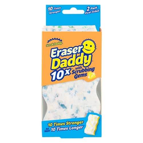 Image of Scrub Daddy Eraser Daddy 10x, Magic Sponge Erasers, Strong & Durable Melamine Wall Cleaner, Dual-Sided Scrubber Pads, All Purpose Cleaning Sponges for Painted Walls, Magical Mark Remover, 2 Pack