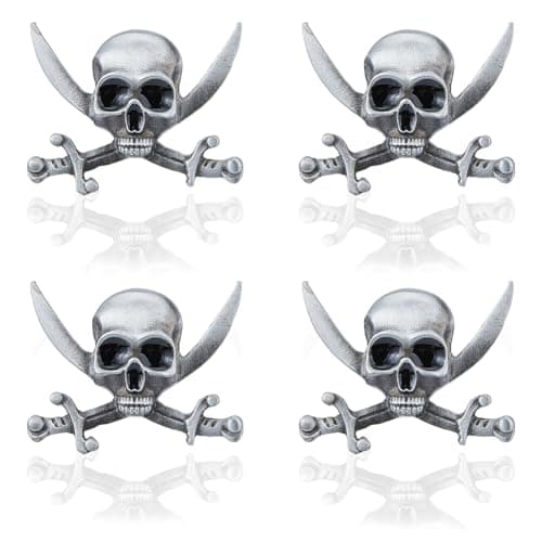 Image of SUPERFINDINGS 4Pcs Gothic Skull Brooch Punk Style Skeleton Brooch Retro Double Knifves Skeleton Breastpin Alloy Skull Badge Pin Halloween Costume Decor