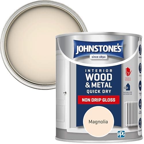Image of Johnstone’s - Quick Dry & Non Drip Gloss Paint for Wood & Metal - Magnolia | Interior & Exterior | Low Odour, Water-Based Formula, Dry in 1-2 Hours | 10m2 Coverage per Litre | 750ml