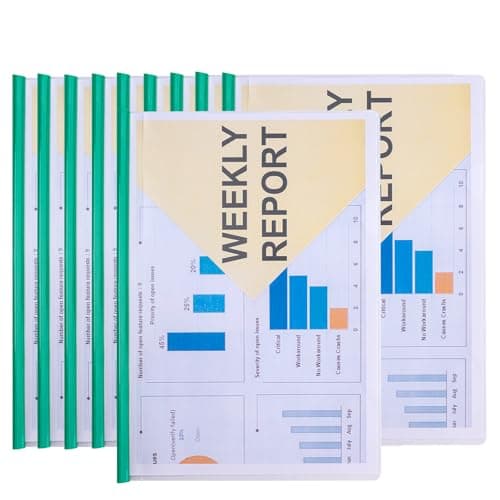 Image of 10 Pack A4/Letter Clear Plastic Report Covers with Sliding Bar, 70 Sheet Capacity, Presentation Folders for School Projects, Office Documents & Business (Green)