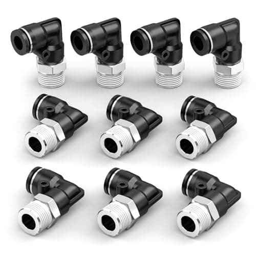 Image of ERGAOBOY 10Pcs 12MM Tube OD x 1/2" BSP Thread 90 Degree Male Elbow Push to Connect Fittings, Black Air Fittings Pneumatic Push Quick Release Connectors