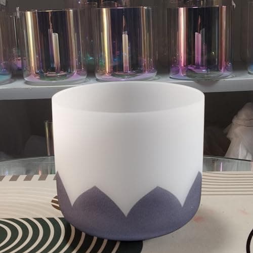 Image of Frosted Indigo Color Lotus Design 432Hz Perfect Pitch A Third Eye Chakra Quartz Crystal Singing Bowl 7 inch