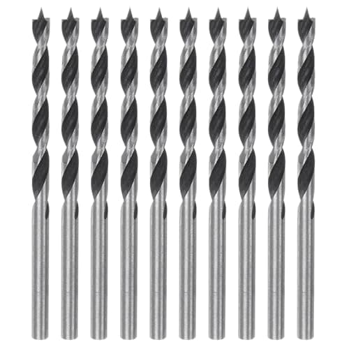 Image of sourcing map 10pcs Brad Point Drill Bits 4mm (5/32") Dia Straight Round Shank Metric Brad Point Spiral Twist Drill Bits for Softwood Hardwood Plywood Plastic Rubber, Silver Tone