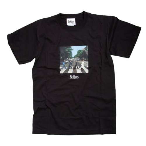 Image of Men's Large The Beatles Abbey Road Album Cover Print Black Cotton T-Shirt