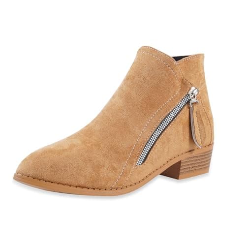 Image of WOFANLULY Women's Ankle Boots, Fashion Chunky Heel Side Zipper Classic Comfort Winter Ankle Booties (Brown, Size 5)