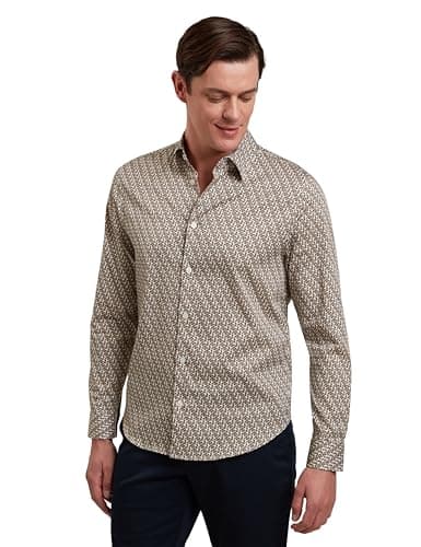 Image of Ted Baker London alphais-ls Regular fit geo Shirt, Beige