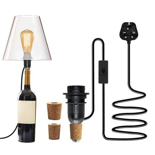 Image of ZRLXFM DIY Bottle Table Lamp, Black Half-Thread Upcycling Light Set with Switch, E14 Bulb Base for DIY Lampshade, 240cm Plug-in Cable with 3 Sizes of Stoppers Fittings