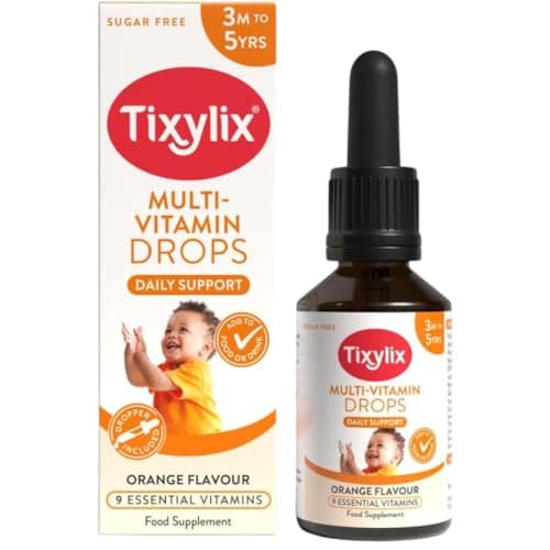 Image of Tixylix 50ml Multi-Vitamin Drops for Children, 9 Vitamins to Support Growth & Immune Health - Sugar Free, Vegan, Gluten Free - Add to Food and Drink - for Children 3 Months to 5, Dropper Included