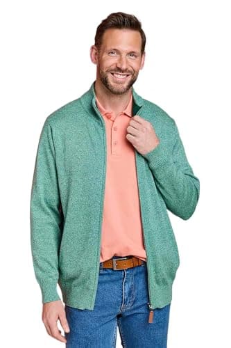 Image of Pegasus Men's Luxury Yarn Zip Cardigan, Smart Casual Cotton Knit Jacket with Pockets & Contrast Inner Collar Sage M