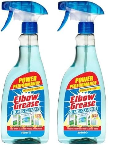 Image of Elbow Grease Glass Cleaner with Vinegar for Windows and Mirrors, 500 ml - Window Cleaning Equipment (Pack of 2)