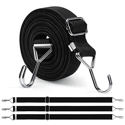 Image of Newthinking 1M Adjustable Bungee Cords with Hooks, 4 Pack Black Heavy Duty Flat Bungee Cords Elastic Straps for Bicycles Camping Tent Luggage Fixing