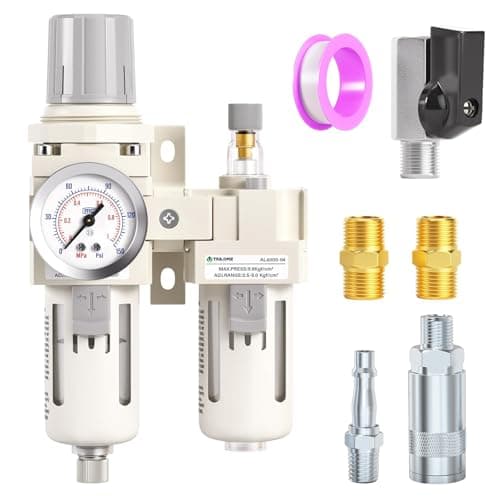 Image of TAILONZ PNEUMATIC 1/2 Inch BSP Air Filter Pressure Regulator Water/Oil Trap Separator Combo(0-1MPA),Air Tool Compressor Filter with Gauge AC4010-04(Manual Drainage) British