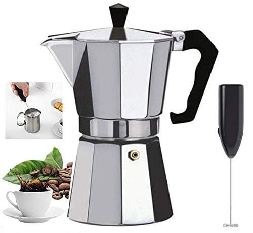 Image of HK Online Italian Espresso STOVE TOP Coffee Maker & Electric MILK FROTHER -Continental Percolator Pot Jug, Camping, Caravan, Brewing Rich Coffee (6 CUP Espresso & Frother)