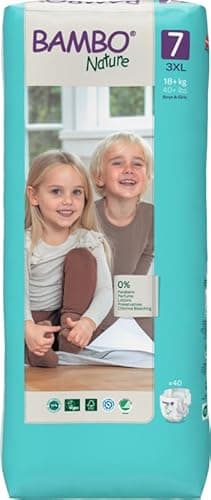 Image of Bambo Nature Nappies Size 7 (18+kg), Pack of 40 Disposable Nappies, Eco Nappy with Enhanced Leakage Protection, Secure Baby Nappy, Skin-Friendly for Ultimate Comfort