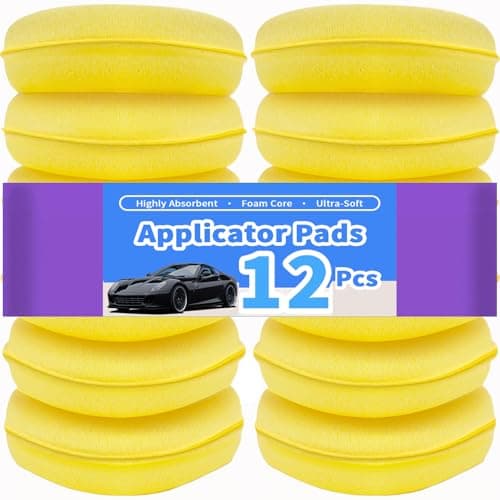 Image of Polish applicator pad,12 Pcs Car Polishing Pads,High Density Microfiber Soft Polishing Sponges, Round 4 inch for Car Wax Applicator Pad,Yellow (12 PCS Polishing Sponges)