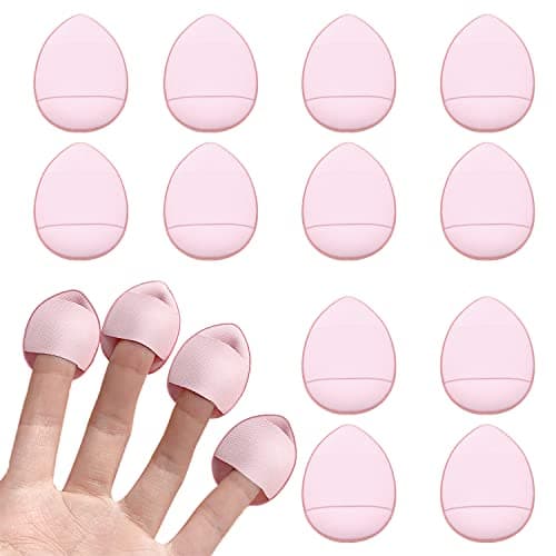 Image of 12 Pieces Finger Powder Puff Makeup Mini Powder Puff Soft Powder Puff for Foundation Concealer Cosmetic Foundation Sponge Mineral Powder Wet Dry Makeup Tool (Pink)