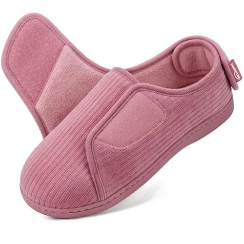 Image of HomeTop Women's Adjustable Slippers with Comfy Memory Foam Wide Fit House Shoes Amour Pink,6 UK