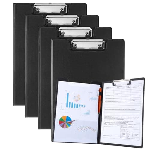 Image of 4 Pack Clipboard Folder A4, Foldover Clipboard with Cover File Document Organiser with Pen Holder for School Office Supply