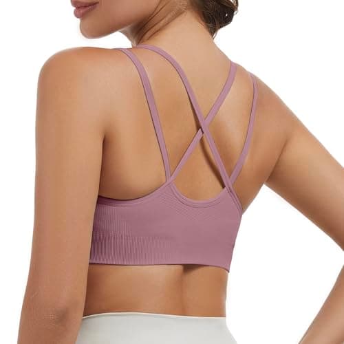 Image of Nabawa Strappy Sports Bras for Women Crisscross Back Medium Support Yoga Bra Unpadded Gym Workout Fitness Crop Top,Pink M