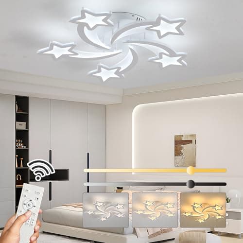 Image of ZAITINZ LED Ceiling Light Dimmable, 50W Flush Ceiling Lights with Remote Control,Stars Chandeliers Ceiling Lamp for Bedroom Living Room Kitchen Game Room,3000-6000k, White