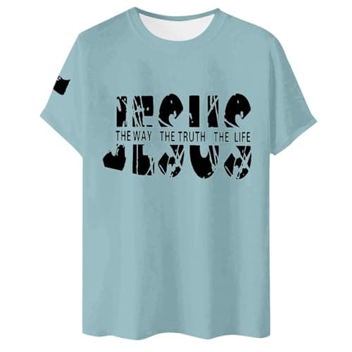 Image of 2026 Graphic Print Short Sleeve T-Shirt Comfortable Casual Crew Neck Shirt for Daily and Outdoor Activities, sky blue, 5XL