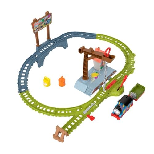 Image of Thomas & Friends Motorized Toy Train Set, Paint Delivery with Troublesome Truck & Track for Pretend Play Kids Age 3+ Years, Centre