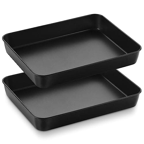 Image of HaWare Oven Tray, Non-Stick Stainless Steel Baking Sheet Pan Set of 2, Rectangle Deep Cake Tin for Roasting Baking Serving, 31.5x24.8x5cm, Healthy & Non-Toxic, Rust Resistant (Black)