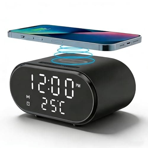 Image of 2-in-1 Wireless Charging Alarm Clock,Smart Digital Alarm Clocks Bedside,15W Fast Wireless Charger Electric Alarm Clock Charging Station with LED Display USB-C Power Cable for Bedroom,Office & Dorm