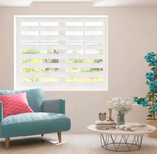 Image of Zebra Blind Day and Night Roller Blind Aluminium Frame Dual Layer Fabric Modern Window Blind Easy to Install Easy Clean Privacy Living Room Kitchen Bedroom Bathroom 155 cm Drop (White, 70cm Width)