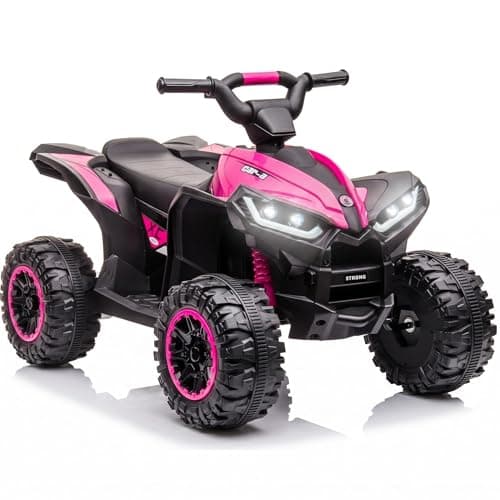 Image of Kids Electric Quad Bike 12V, Battery Powered Ride on ATV Toy with Remote Control, Dual 35W Motor, Music, LED, 2 Driving Modes, 44 LBS Max Weight, 83x53x56 cm, Pink